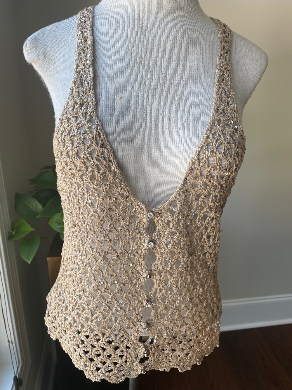 GENERRA Beige Crochet Sequin Tank